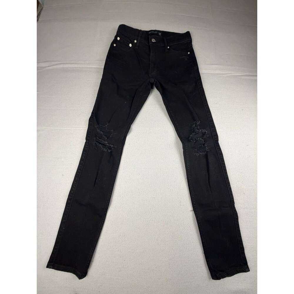 Abercrombie & Fitch Super Skinny Stretch Black Denim Jeans Distressed 5-Pocket